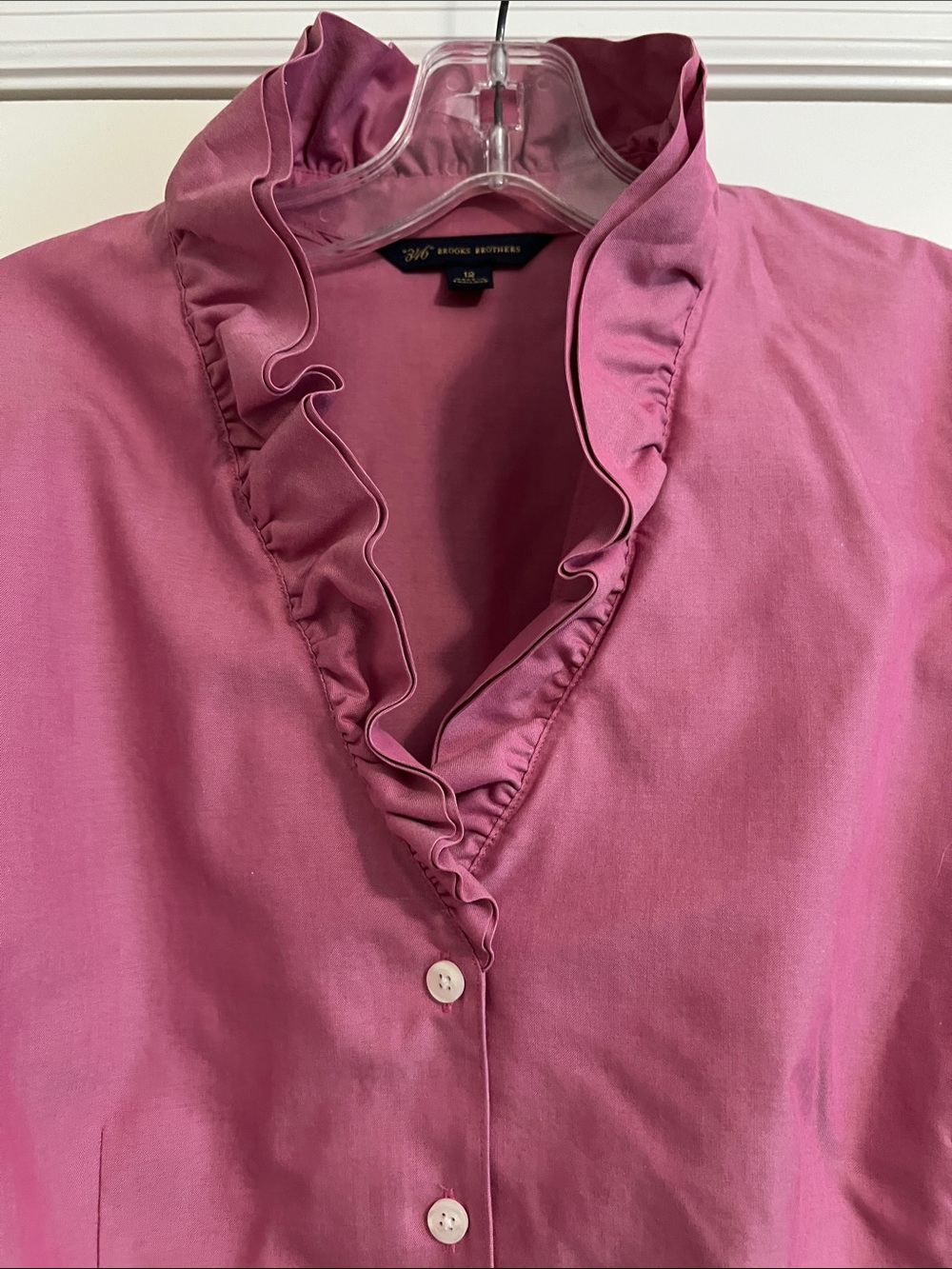 Brooks Brothers Pink Ruffle V-Neck Button-Front Shirt